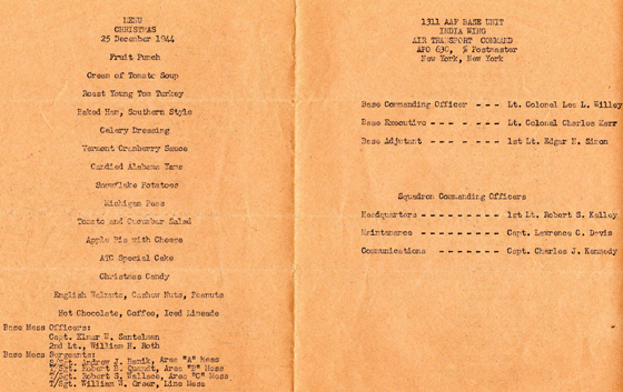 Christmas Day, 1944, Menu
